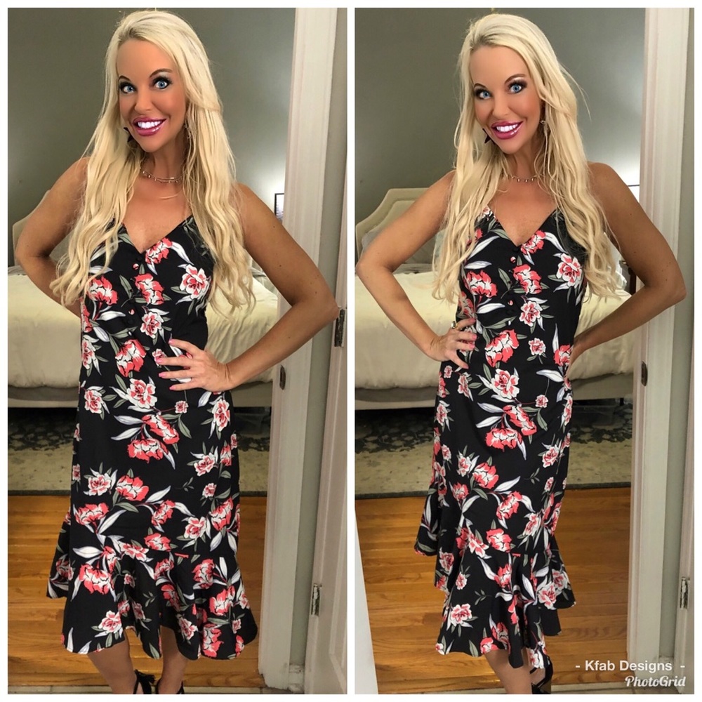 ❤️LAST 1💕Stunning Black Floral Asymmetric Dress! - Picture 4 of 5